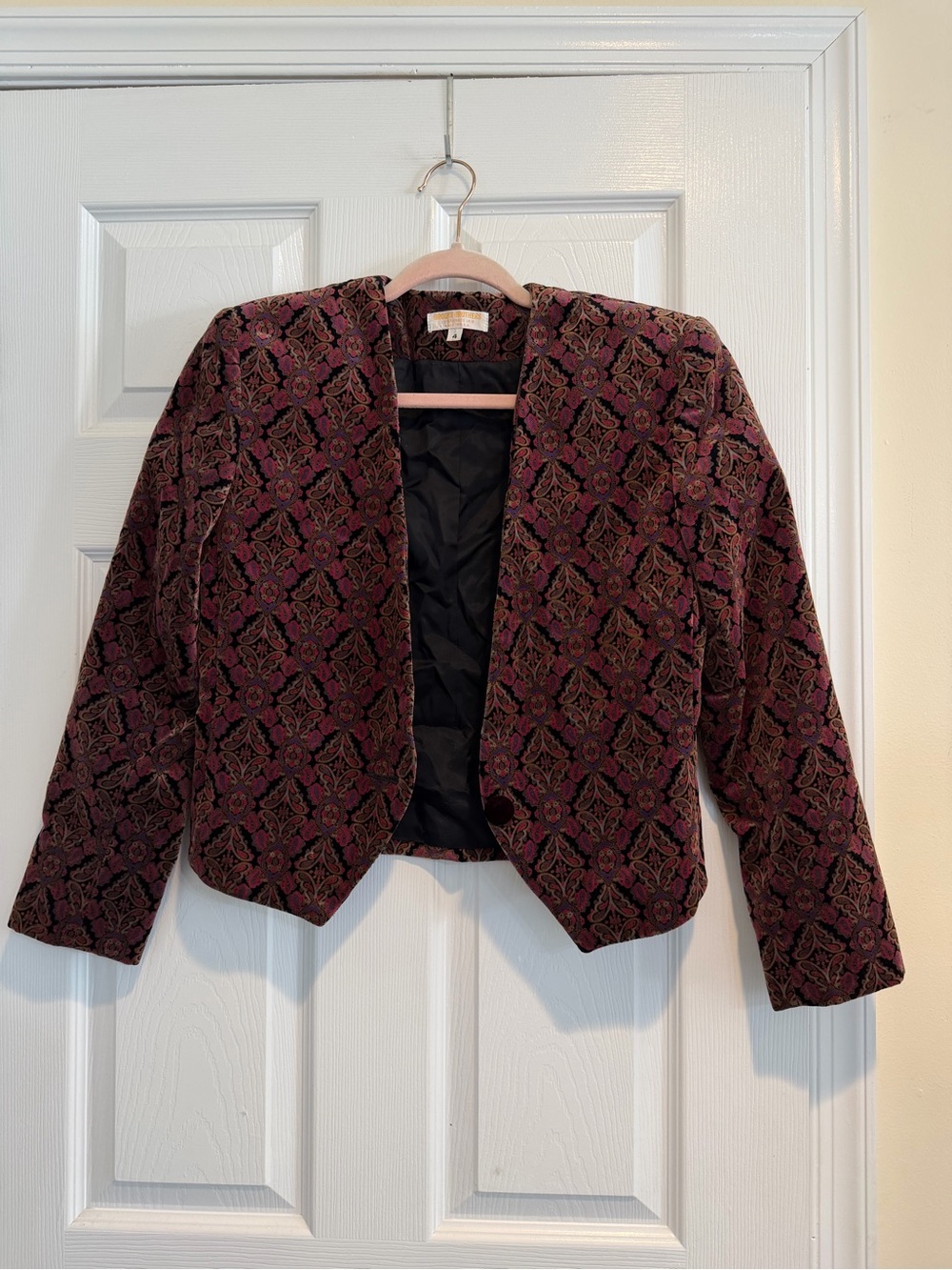 Vintage Brooks Brothers Burgundy and Black Patterned Open Front Jacket